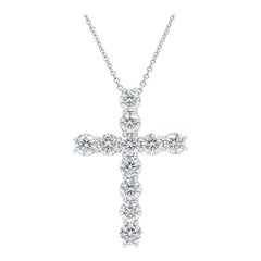 Roman Malakov 6.75 Carat Round Diamond Cross Pendant Necklace