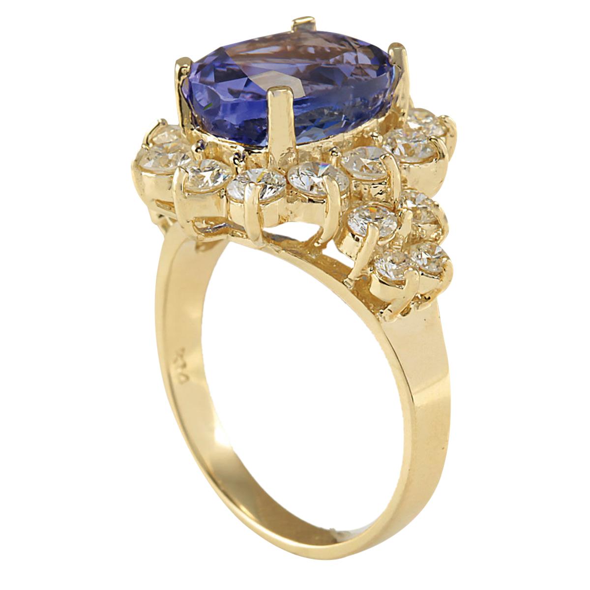 Oval Cut Natural Tanzanite Diamond Ring In 14 Karat Yellow Gold For Sale