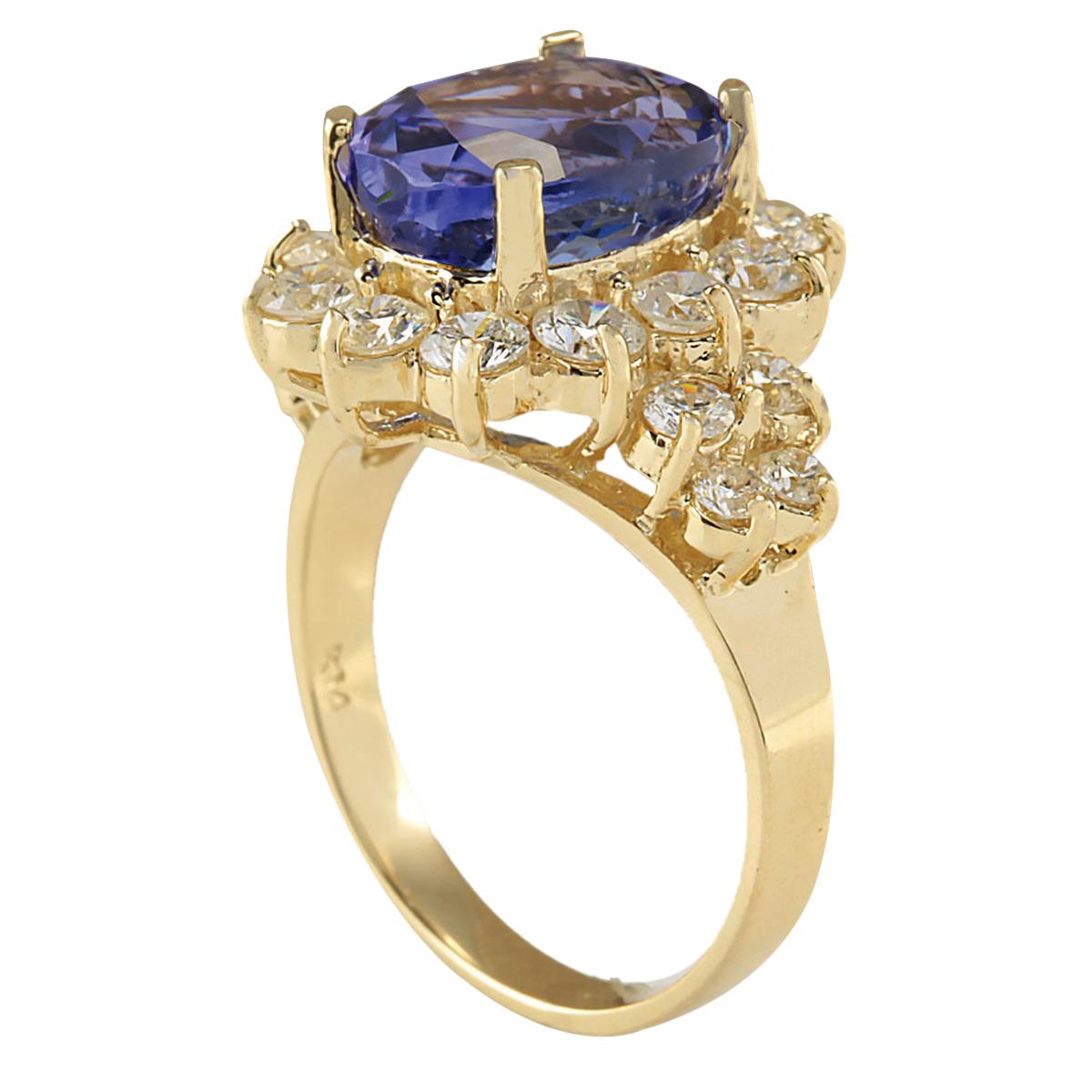 Oval Cut Natural Tanzanite Diamond Ring In 14 Karat Yellow Gold  For Sale