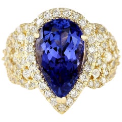 Natural Tanzanite Diamond Ring In 14 Karat Yellow Gold