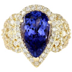 Natural Tanzanite Diamond Ring In 14 Karat Yellow Gold 