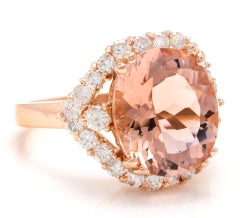 6,75 carati di squisita morganite naturale e diamante Anello in oro rosa massiccio 18 carati
