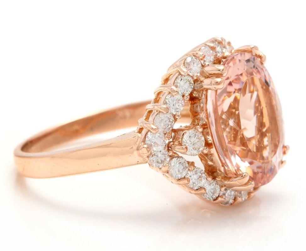 Rose Cut 6.75 Carat Exquisite Natural Morganite and Diamond 18 Karat Solid Rose Gold Ring For Sale