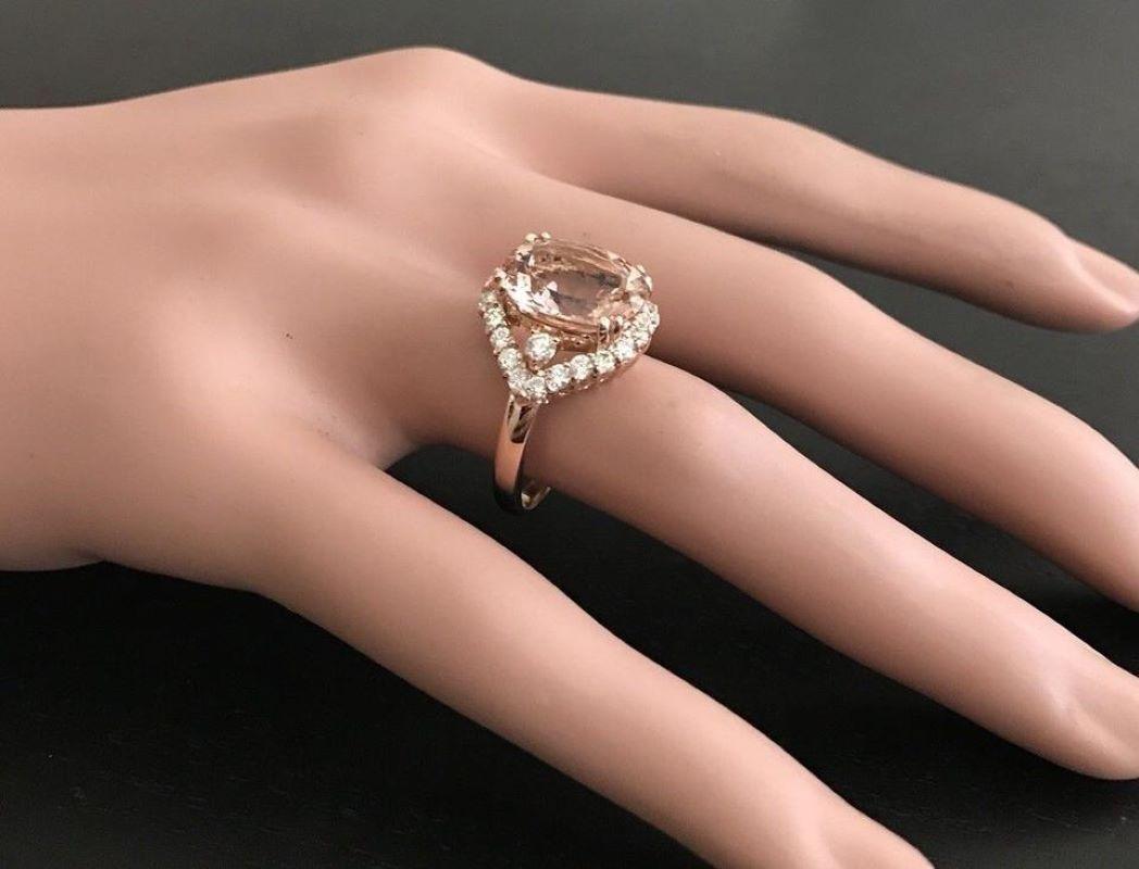 6.75 Carat Exquisite Natural Morganite and Diamond 18 Karat Solid Rose Gold Ring For Sale 3