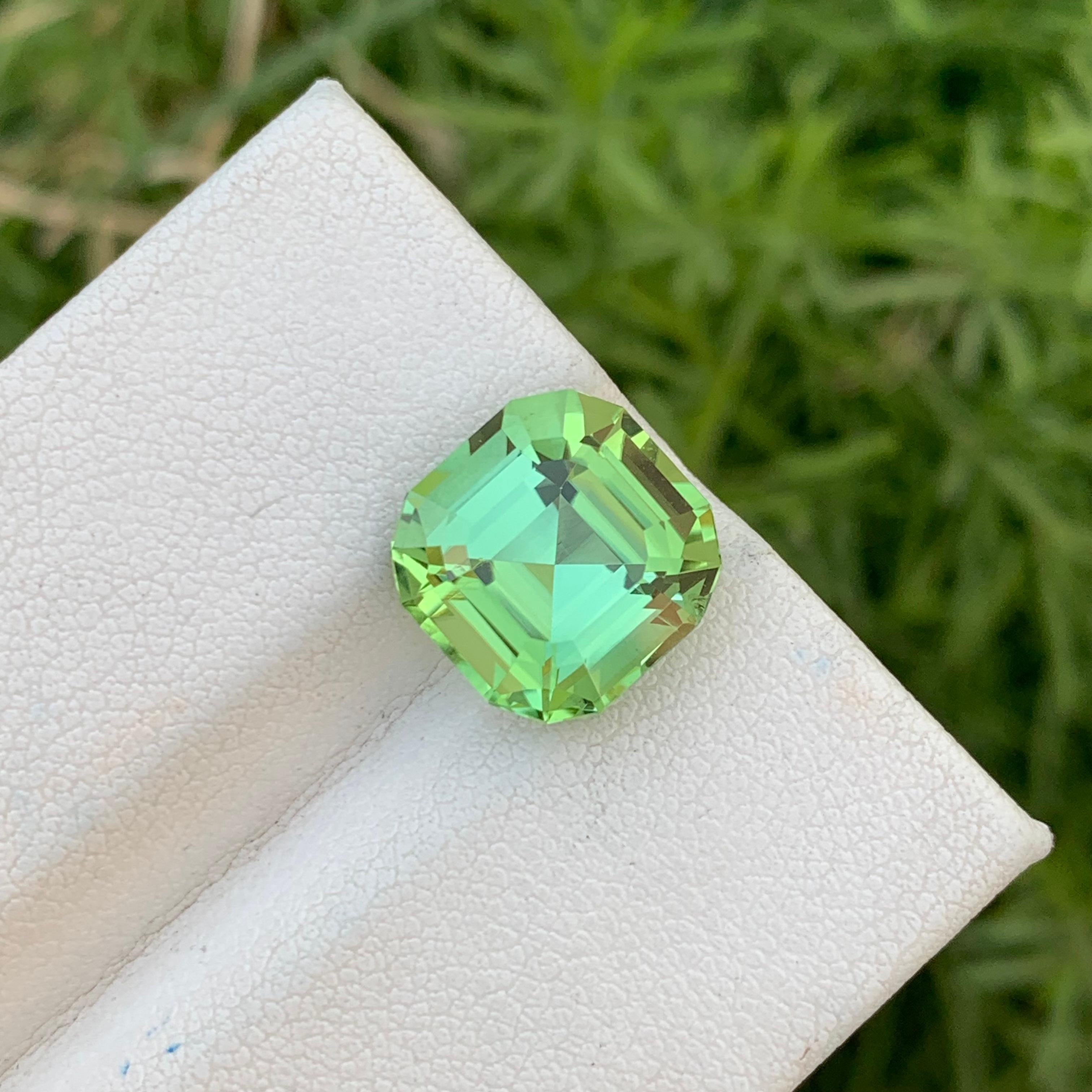 6.75 Carats Natural Loose Green Tourmaline With Lagoon Color Shade Asscher Cut For Sale 4
