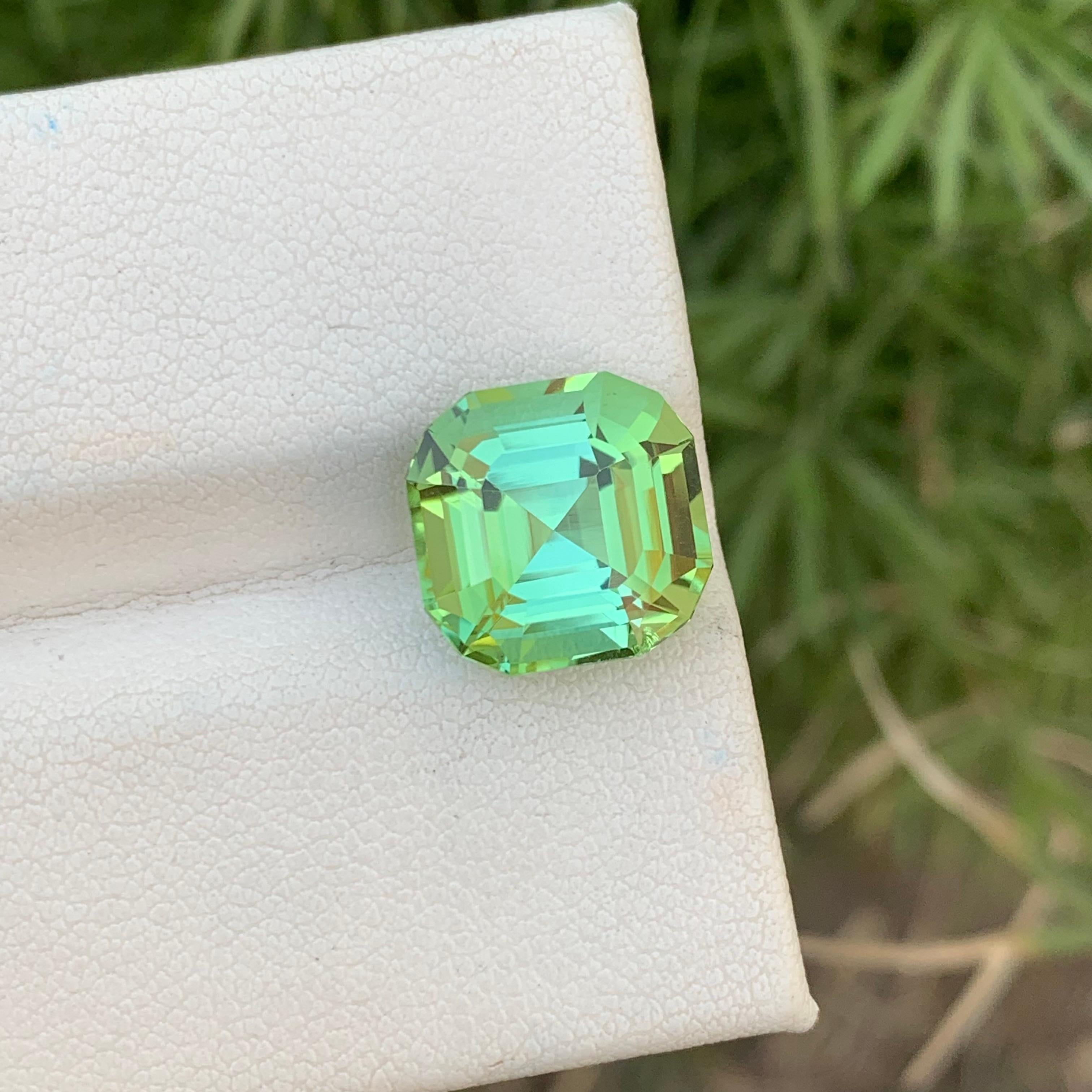 6.75 Carats Natural Loose Green Tourmaline With Lagoon Color Shade Asscher Cut For Sale 5