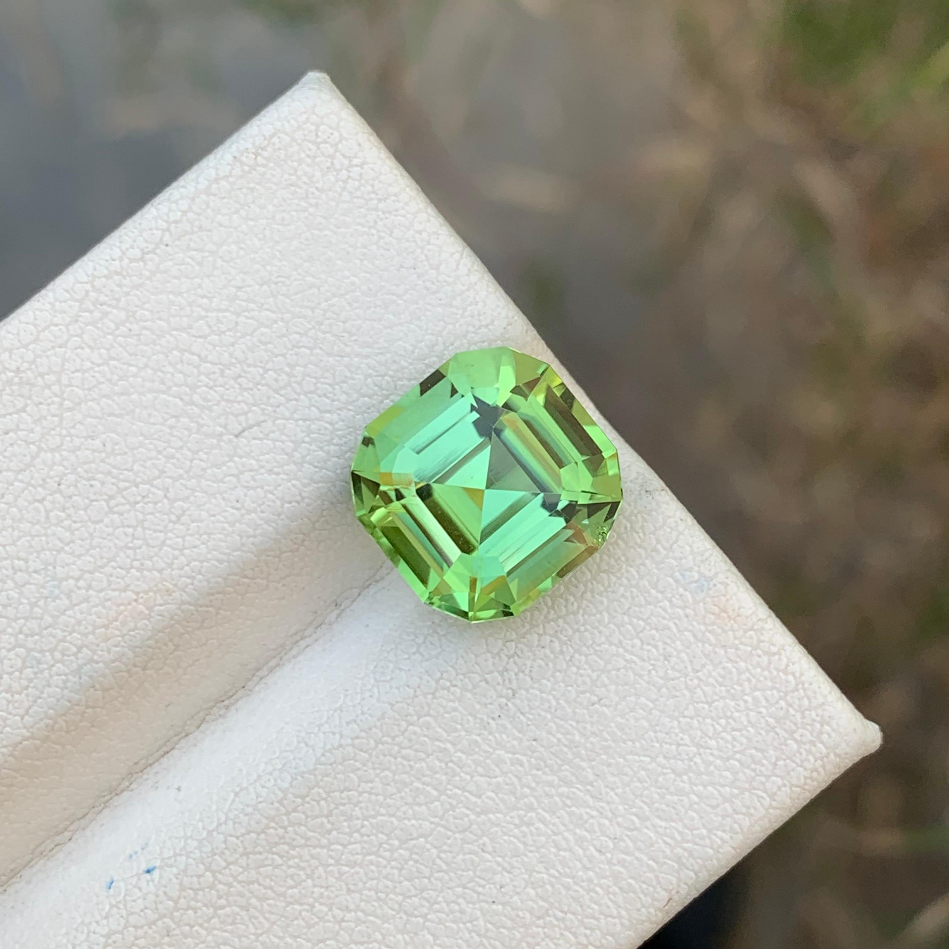 6.75 Carats Natural Loose Green Tourmaline With Lagoon Color Shade Asscher Cut For Sale 6