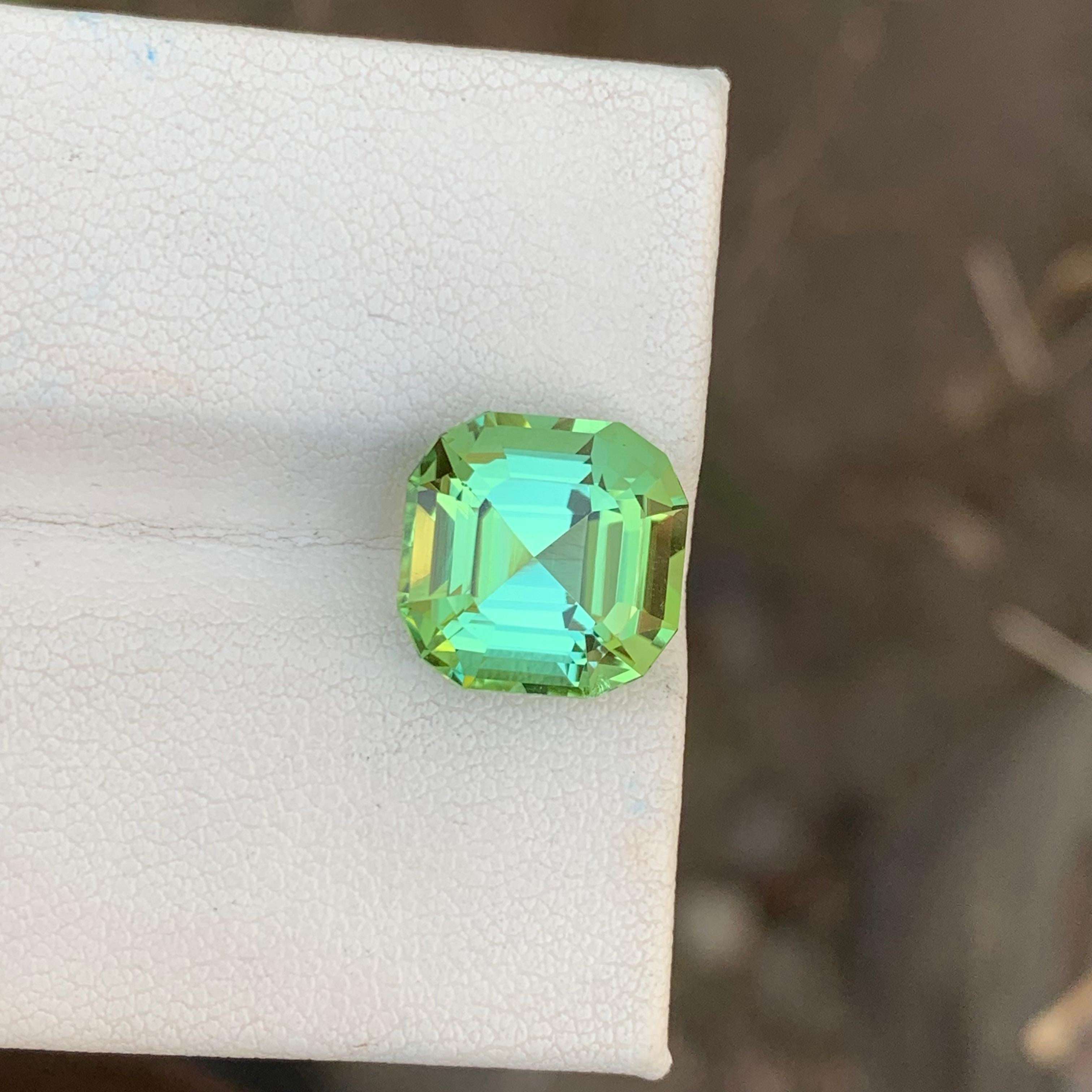 Arts and Crafts 6.75 Carats Natural Loose Green Tourmaline With Lagoon Color Shade Asscher Cut For Sale