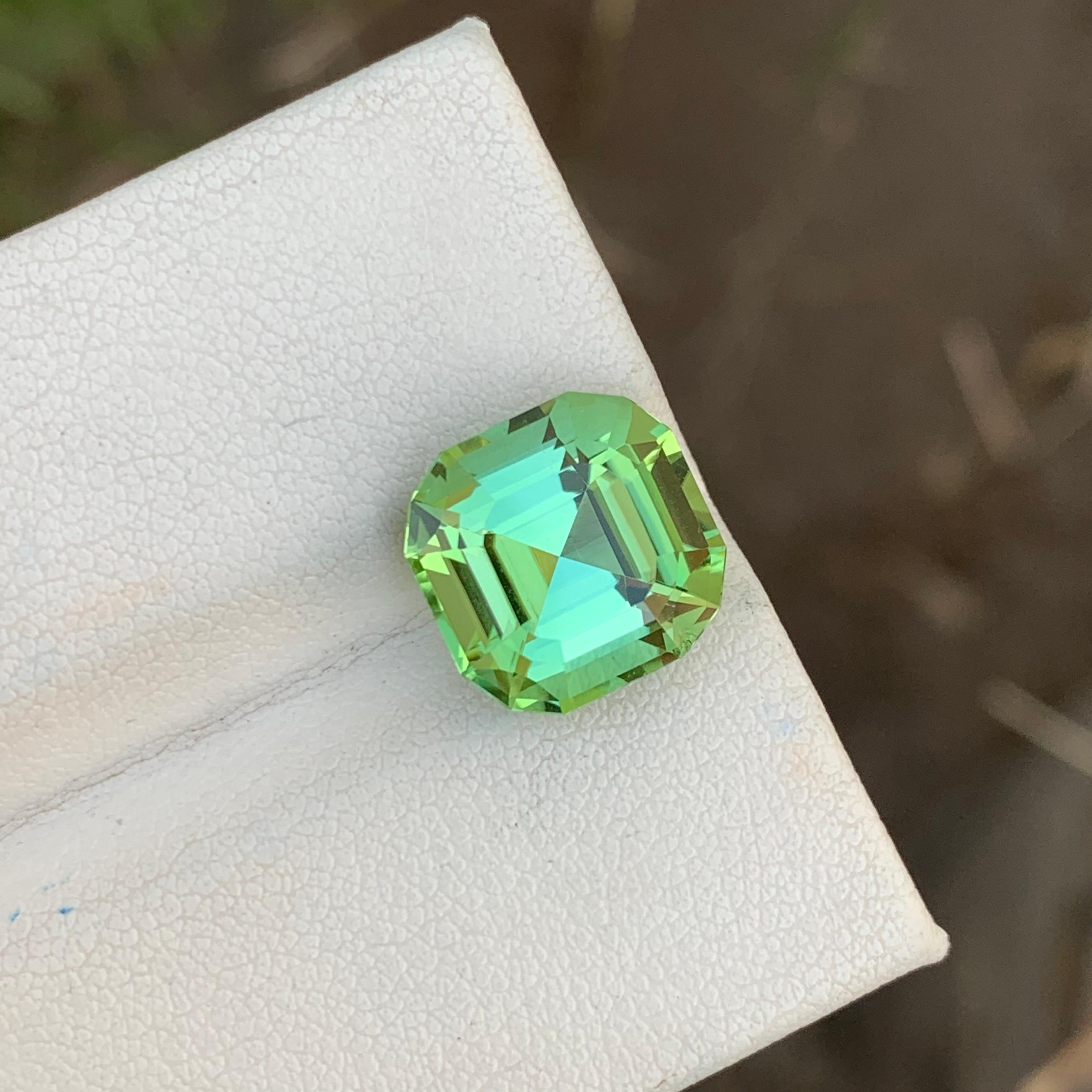Women's or Men's 6.75 Carats Natural Loose Green Tourmaline With Lagoon Color Shade Asscher Cut For Sale