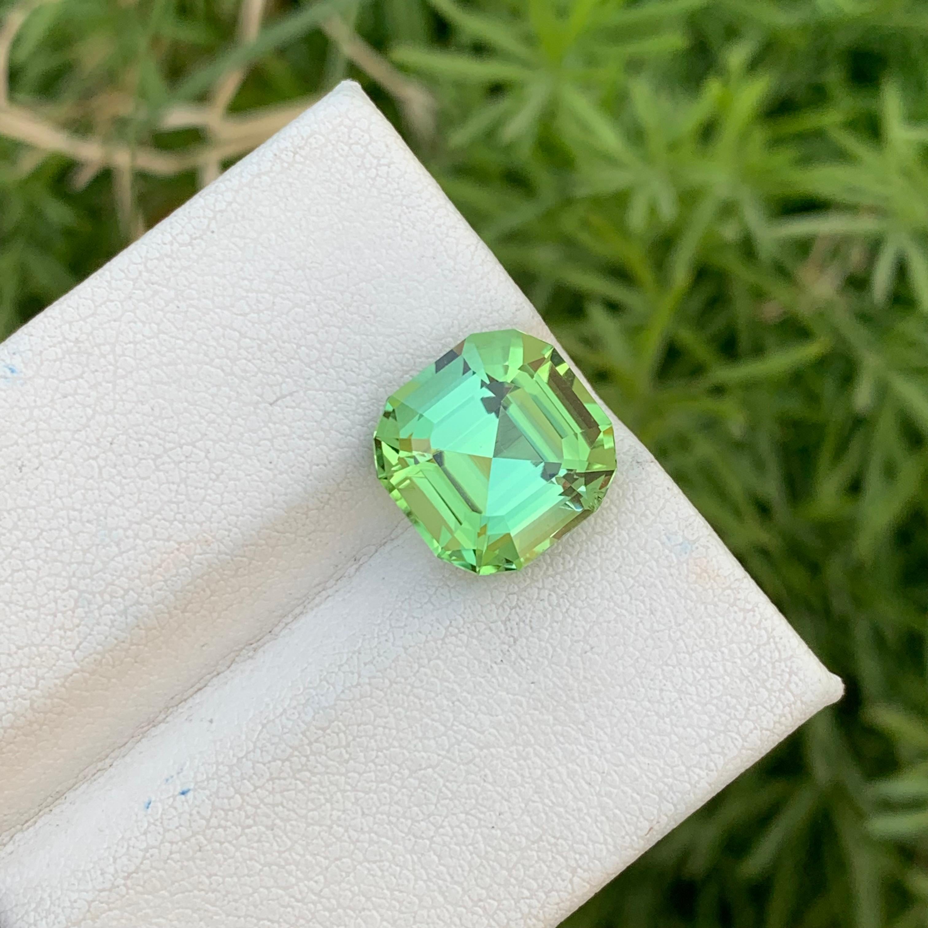 6.75 Carats Natural Loose Green Tourmaline With Lagoon Color Shade Asscher Cut For Sale 1
