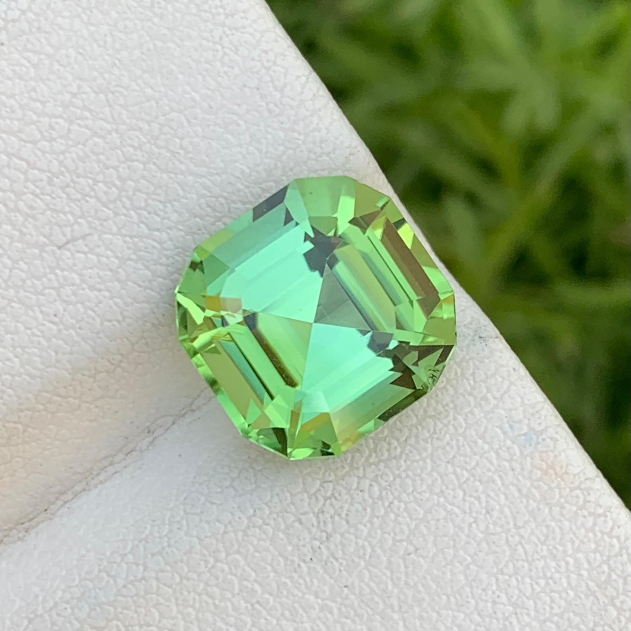 6.75 Carats Natural Loose Green Tourmaline With Lagoon Color Shade Asscher Cut For Sale 2