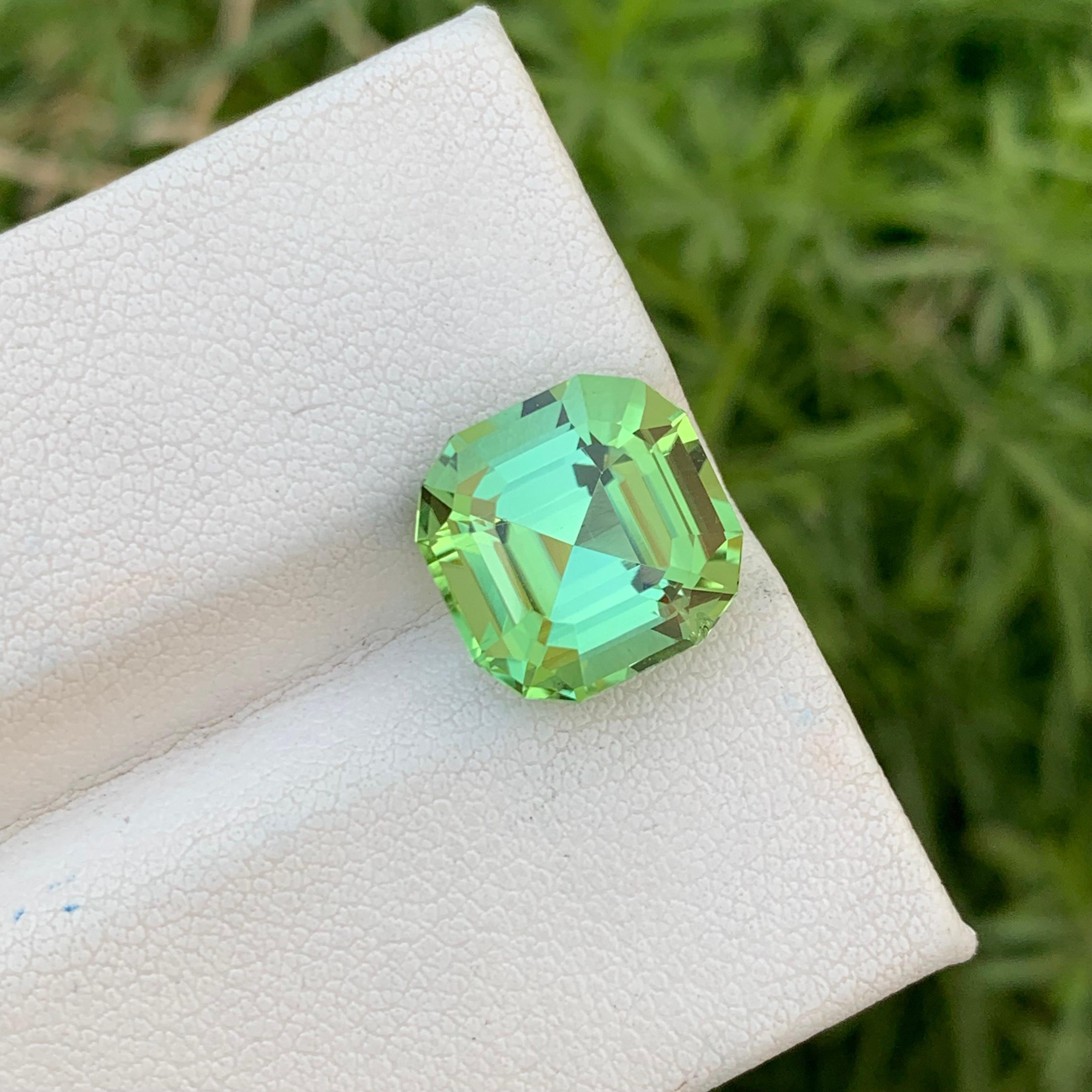6.75 Carats Natural Loose Green Tourmaline With Lagoon Color Shade Asscher Cut For Sale 3