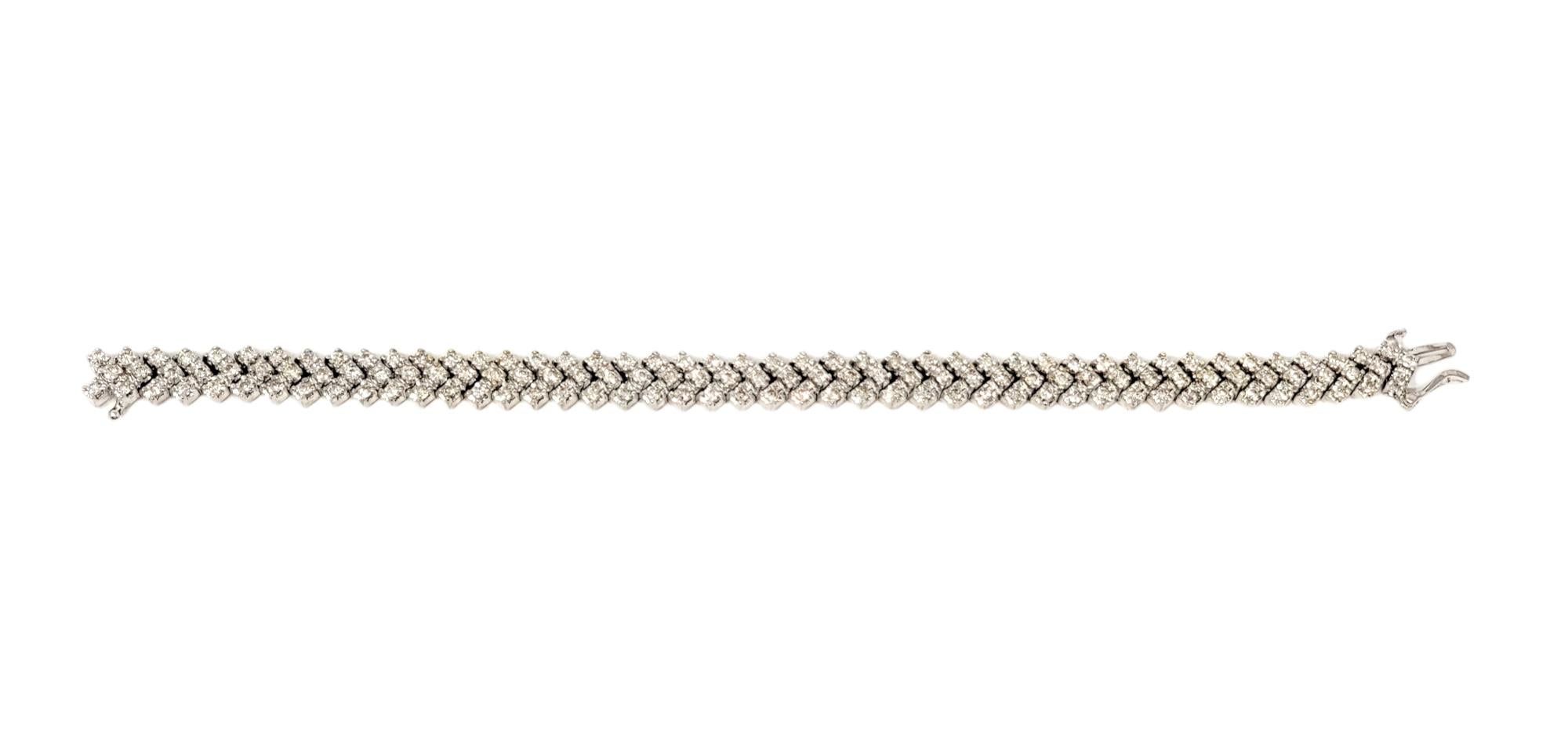 De las mujeres 6,75 quilates de diamante redondo natural Chevron Pulsera Link de oro blanco de 14 quilates en venta