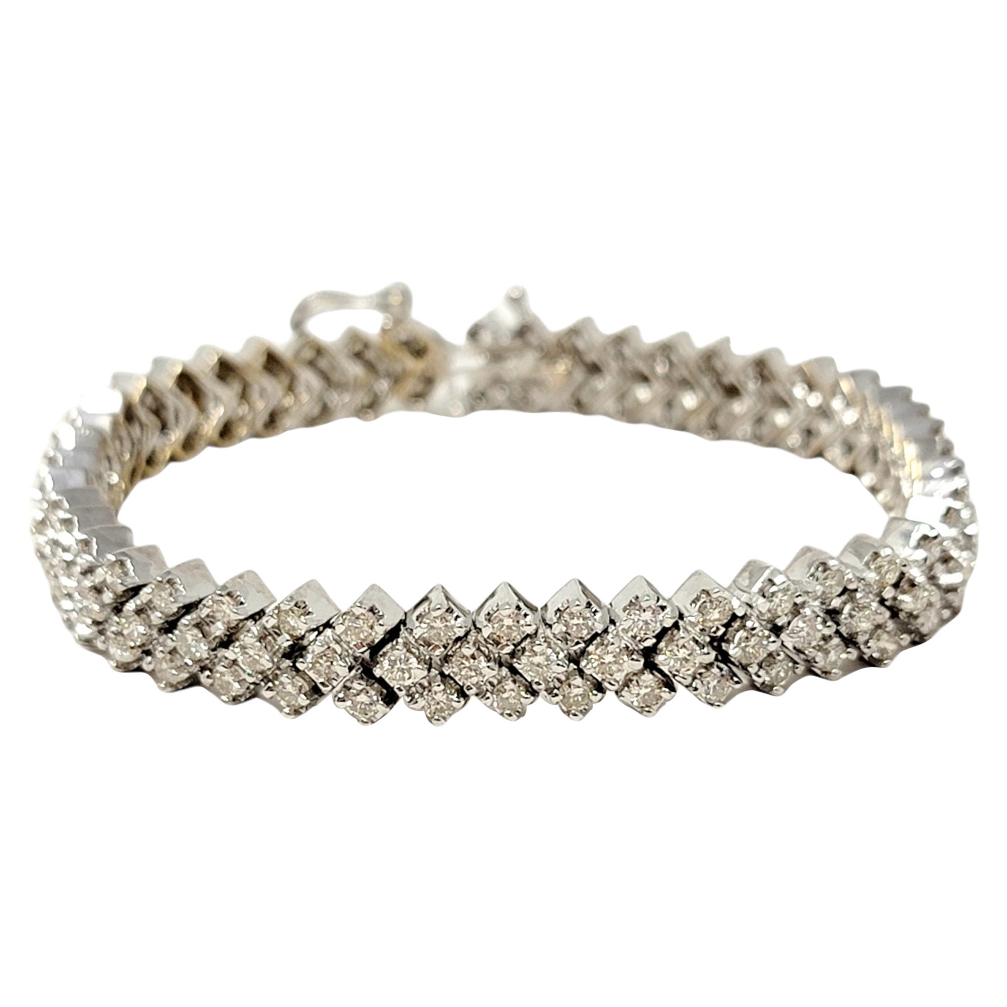 6,75 quilates de diamante redondo natural Chevron Pulsera Link de oro blanco de 14 quilates