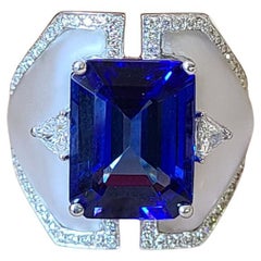 6.75 Carats, Tanzanite, Crystal & Diamonds Cocktail/ Engagement Ring