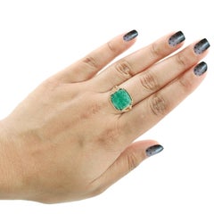 Meghna Jewels 6.75 Carved Emerald 14 Karat Gold Diamond Ring