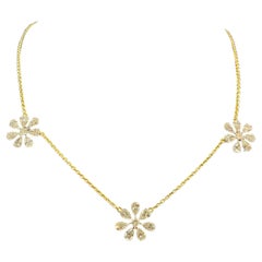 6.75 Ct F/VS1 Pear Princess Shape Diamonds Three-Flower Necklace 14K Yellow Gold