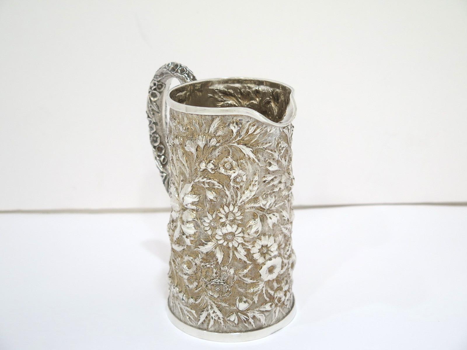 American Sterling Silver S. Kirk & Son Antique Floral Repousse Creamer