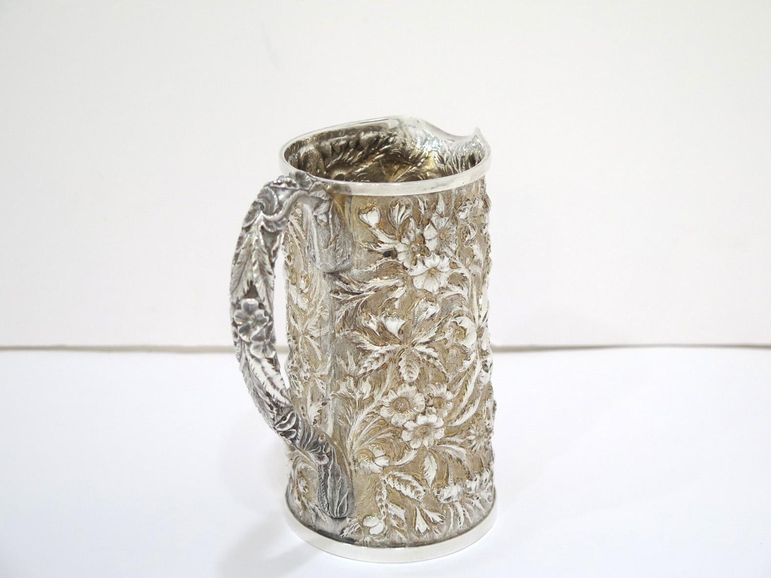 Sterling Silver S. Kirk & Son Antique Floral Repousse Creamer In Good Condition In Brooklyn, NY