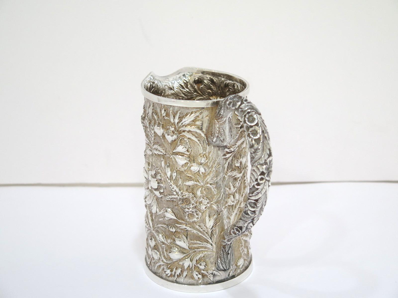 Late 19th Century Sterling Silver S. Kirk & Son Antique Floral Repousse Creamer