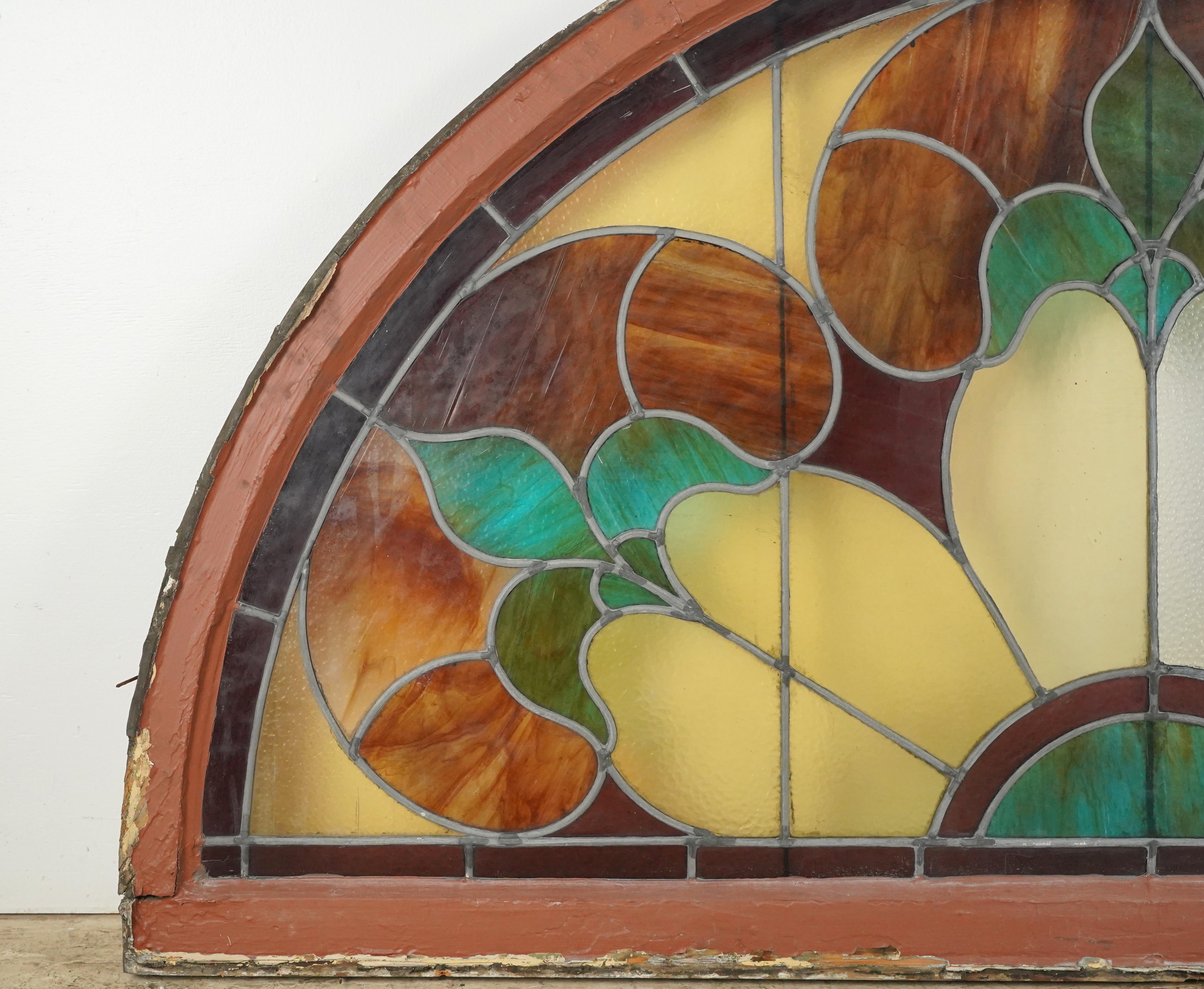 67.5 in. Wide Leaded Stained Glass Arched Window For Sale 6