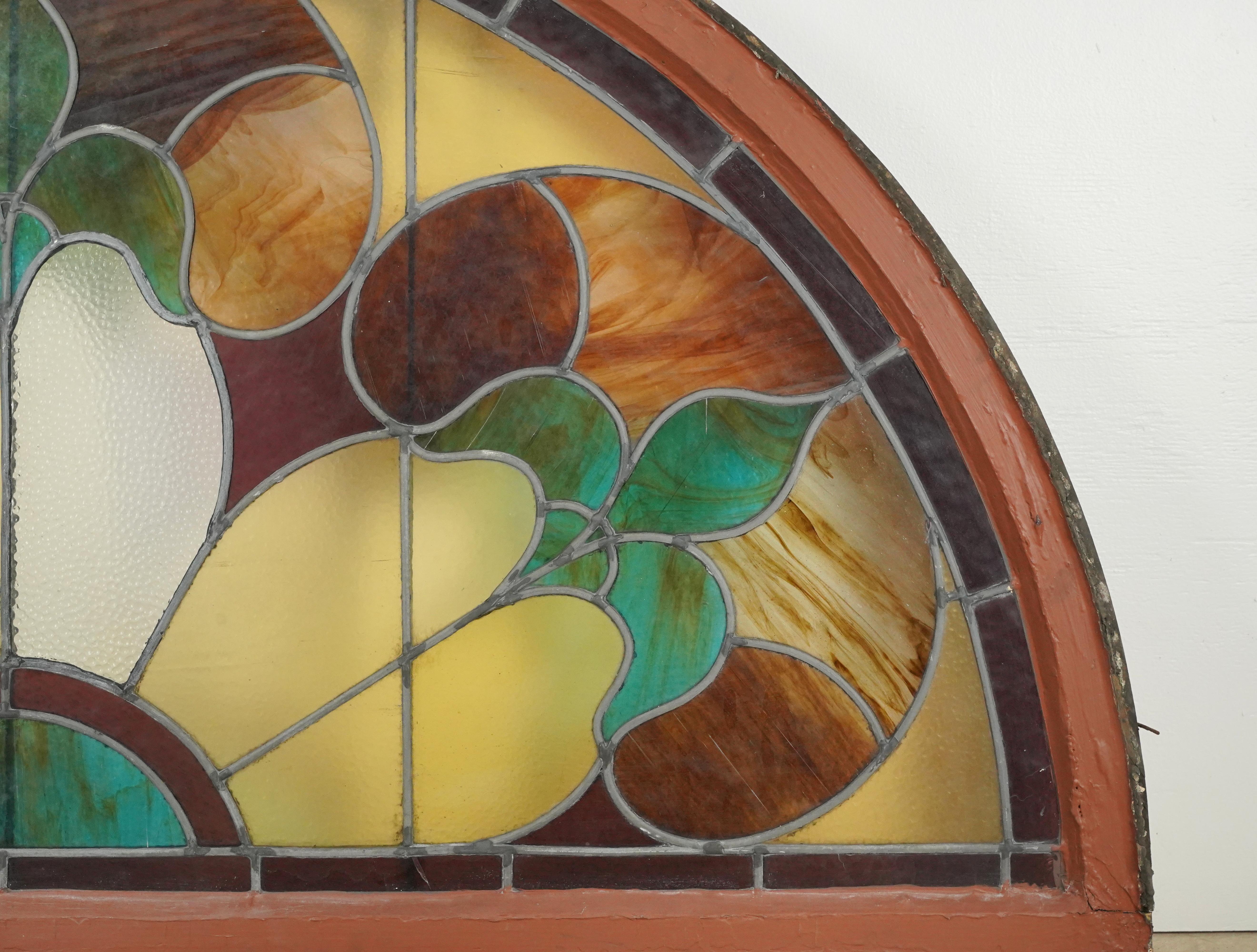 67.5 in. Wide Leaded Stained Glass Arched Window For Sale 7