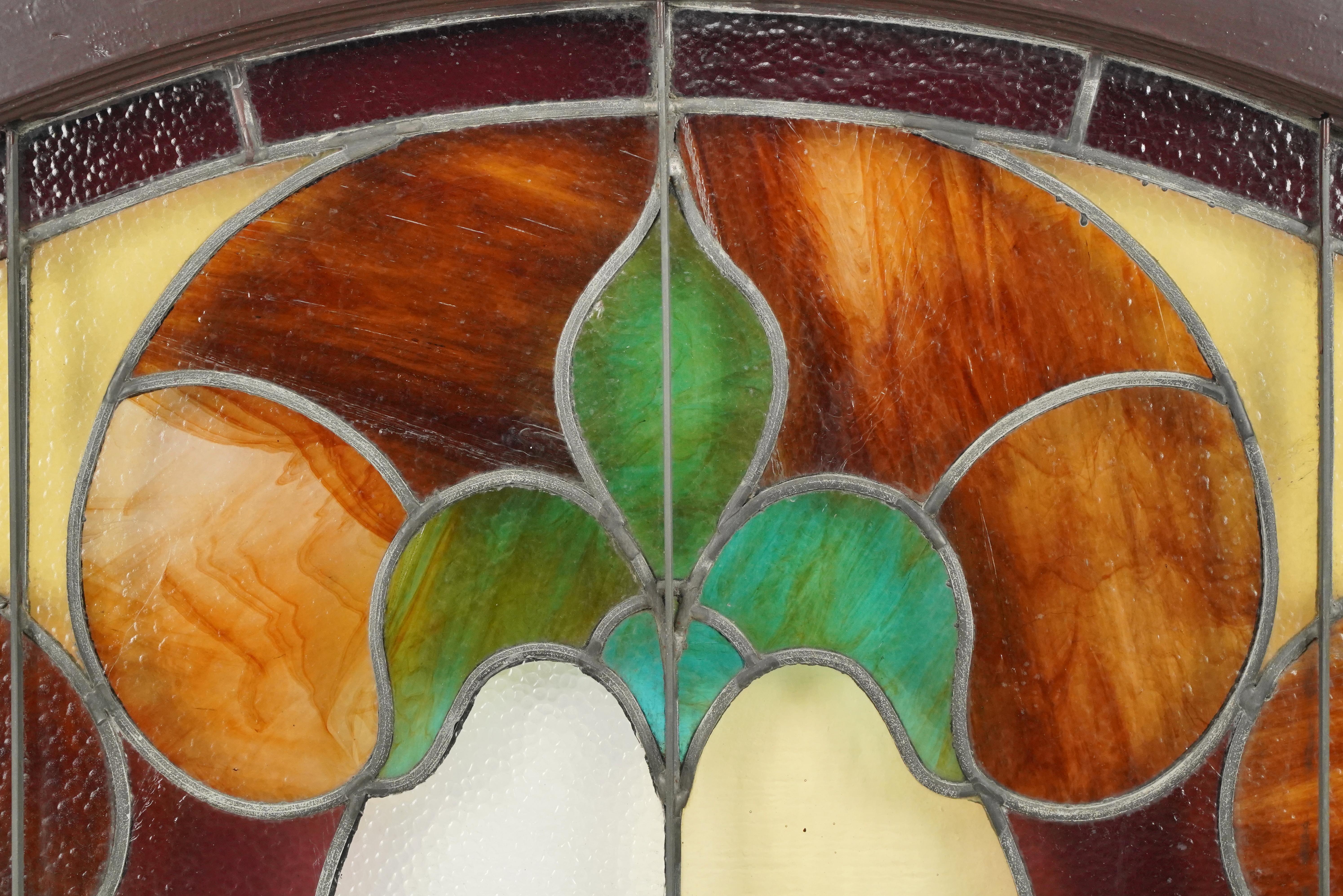 67.5 in. Wide Leaded Stained Glass Arched Window For Sale 3