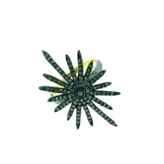 0.93 Carat Diamond Starburst Ring in Oxidized Sterling Silver, 14 Karat Gold