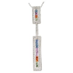 $6750 / New Limited Effy Diamond & Watercolors Sapphire Long Bar Necklace / 14k