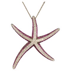 $6750 / Ruby & Diamond 3D Starfish Necklace / 18k Gold