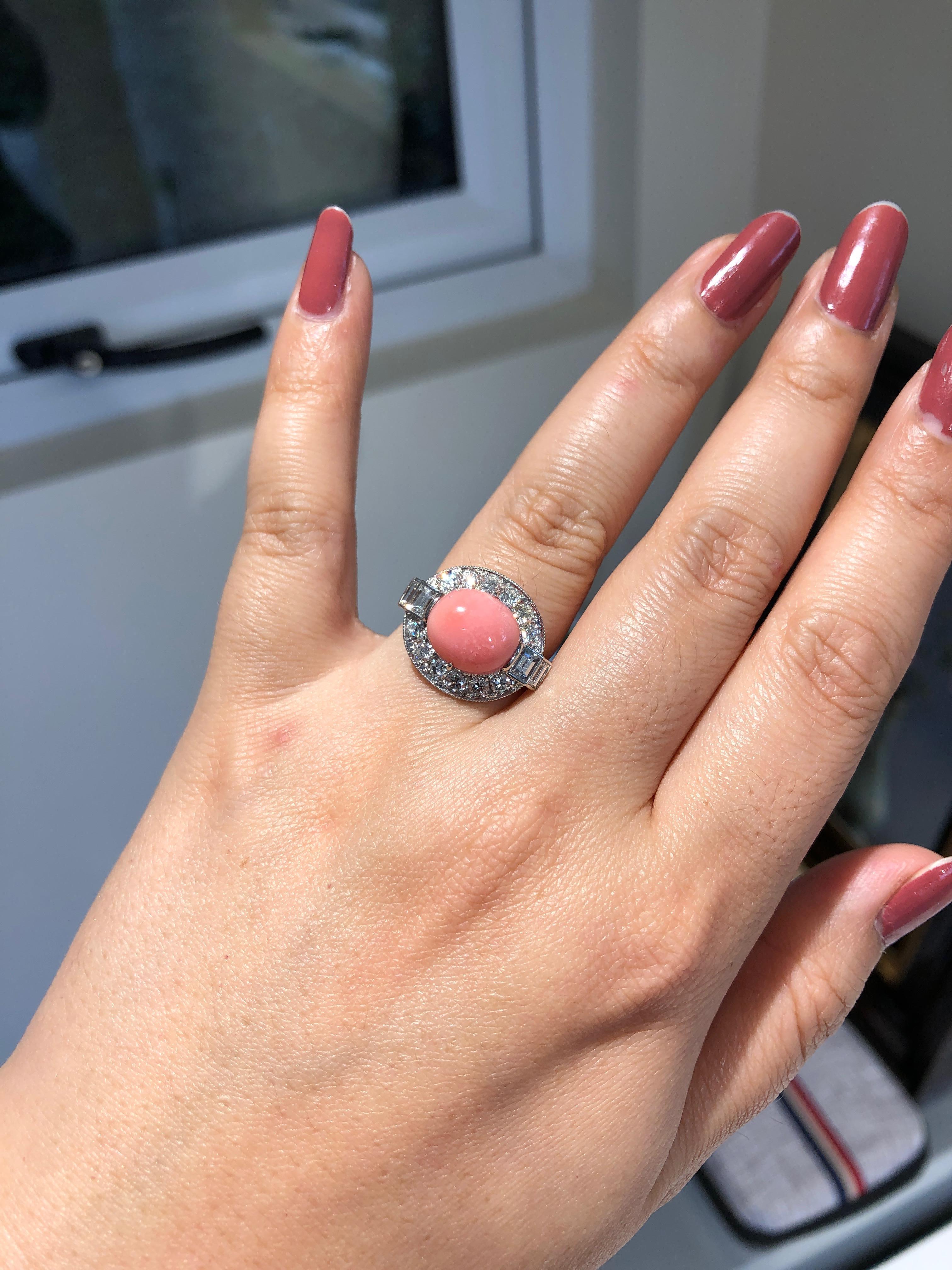 Edwardian 6.75 Carat Baby Pink Conch Pearl Diamond Engagement Ring