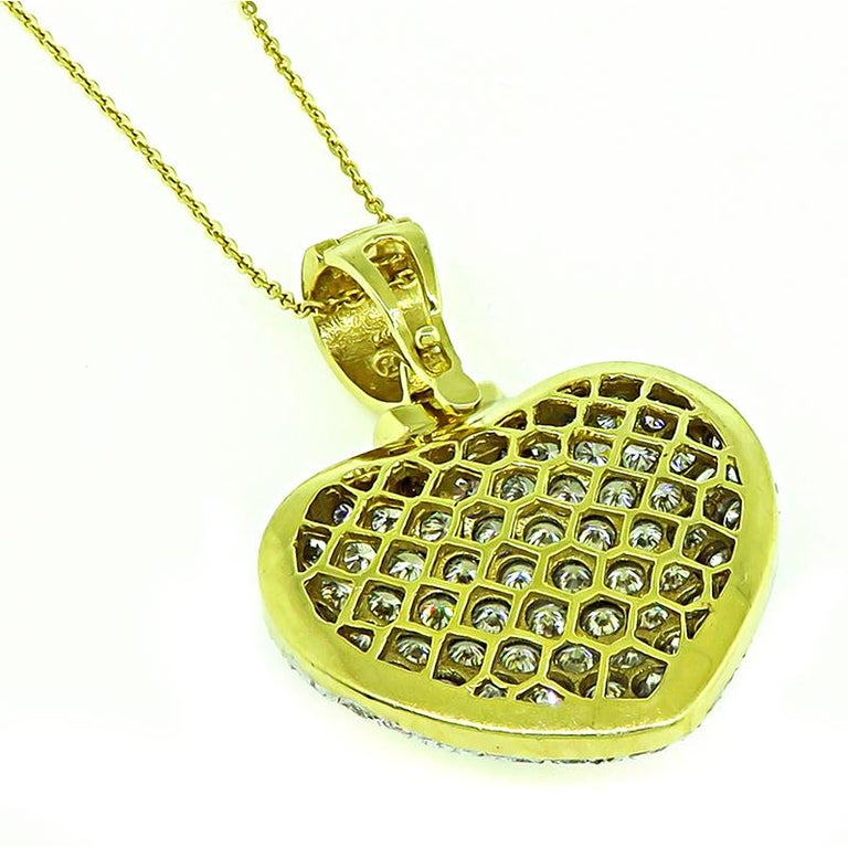 6.75ct Diamond Yellow and White Gold Heart Pendant Necklace For Sale at