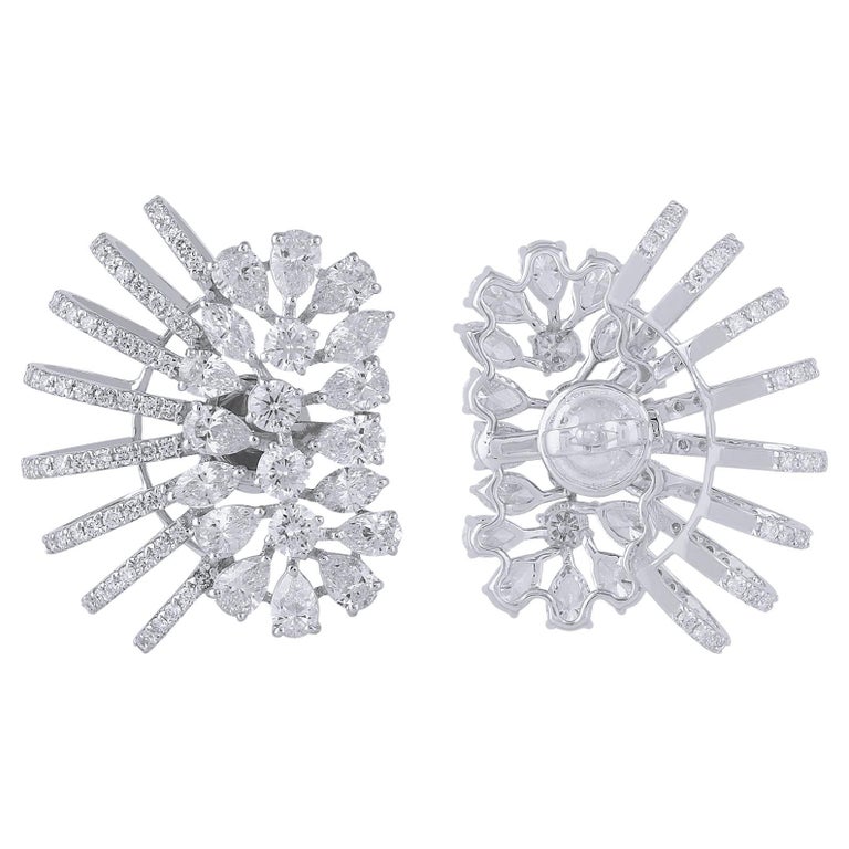 6.75Ct SI Clarity HI Color Diamond Ear Cuff Earrings 18 Karat White