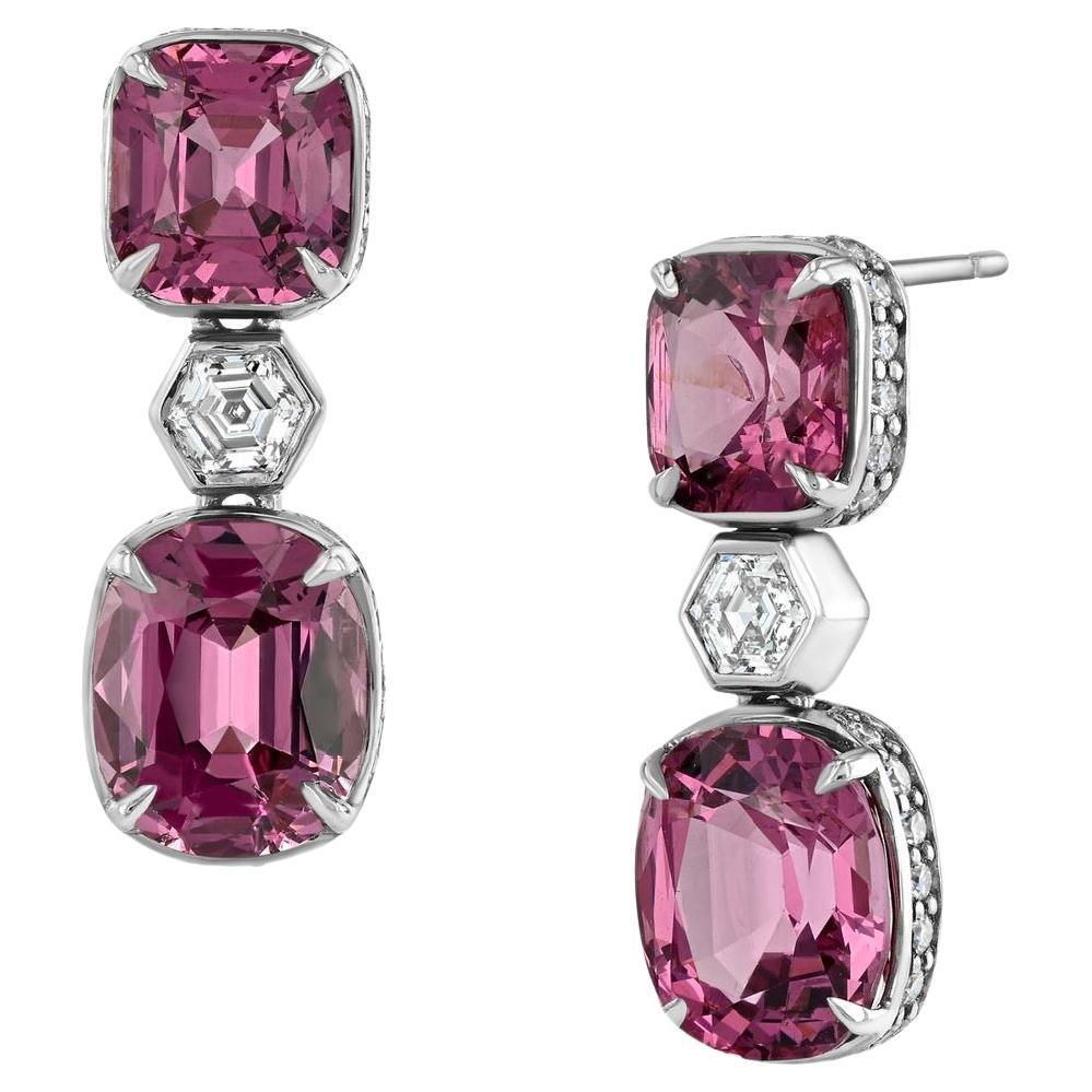 6.75ct untreated Burmese spinel earrings in 18K white gold. For Sale