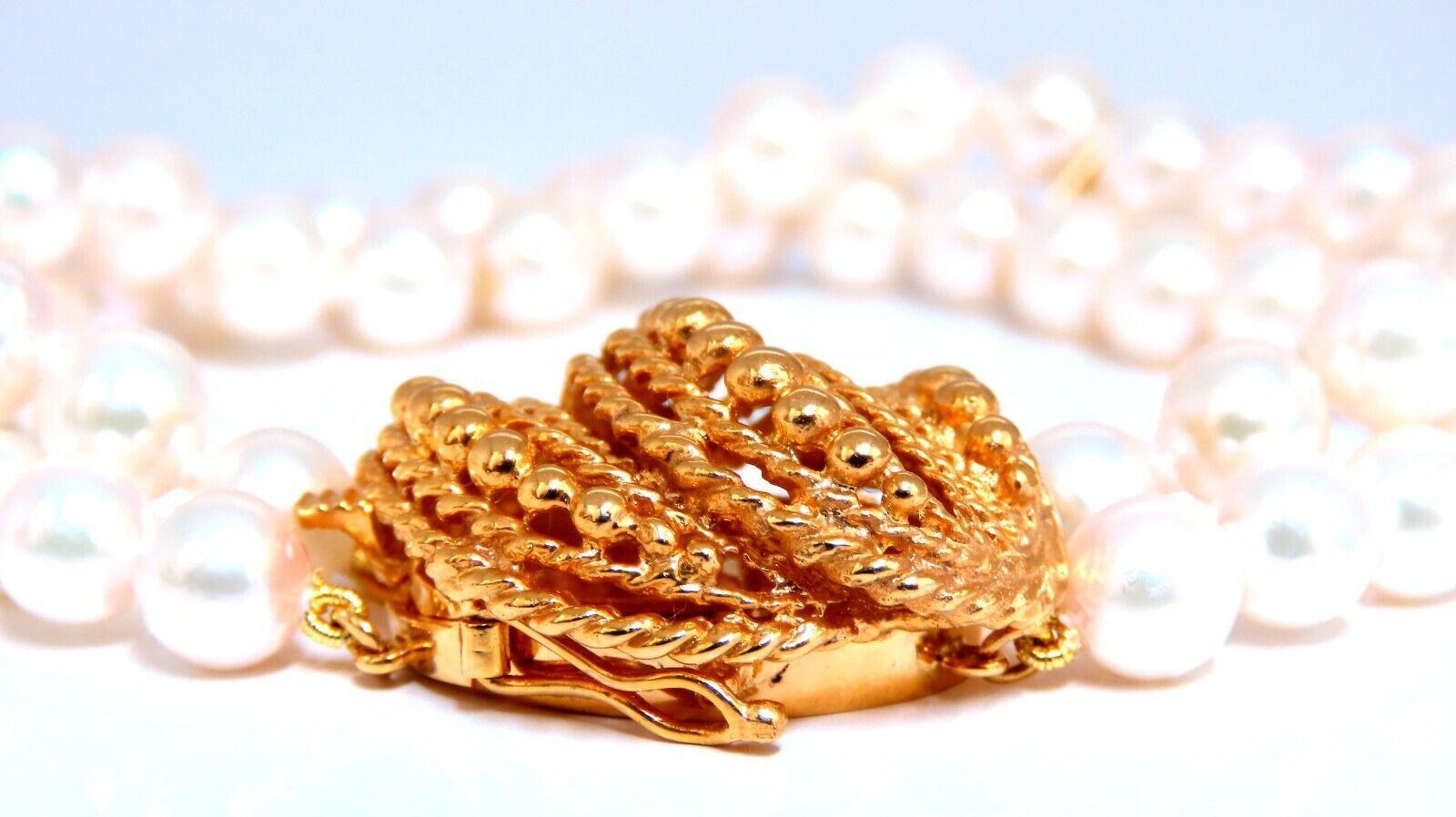 Uncut Akoya Pearls Pearls Double Stranded Bracelet 14kt Shell Twist Clasp For Sale