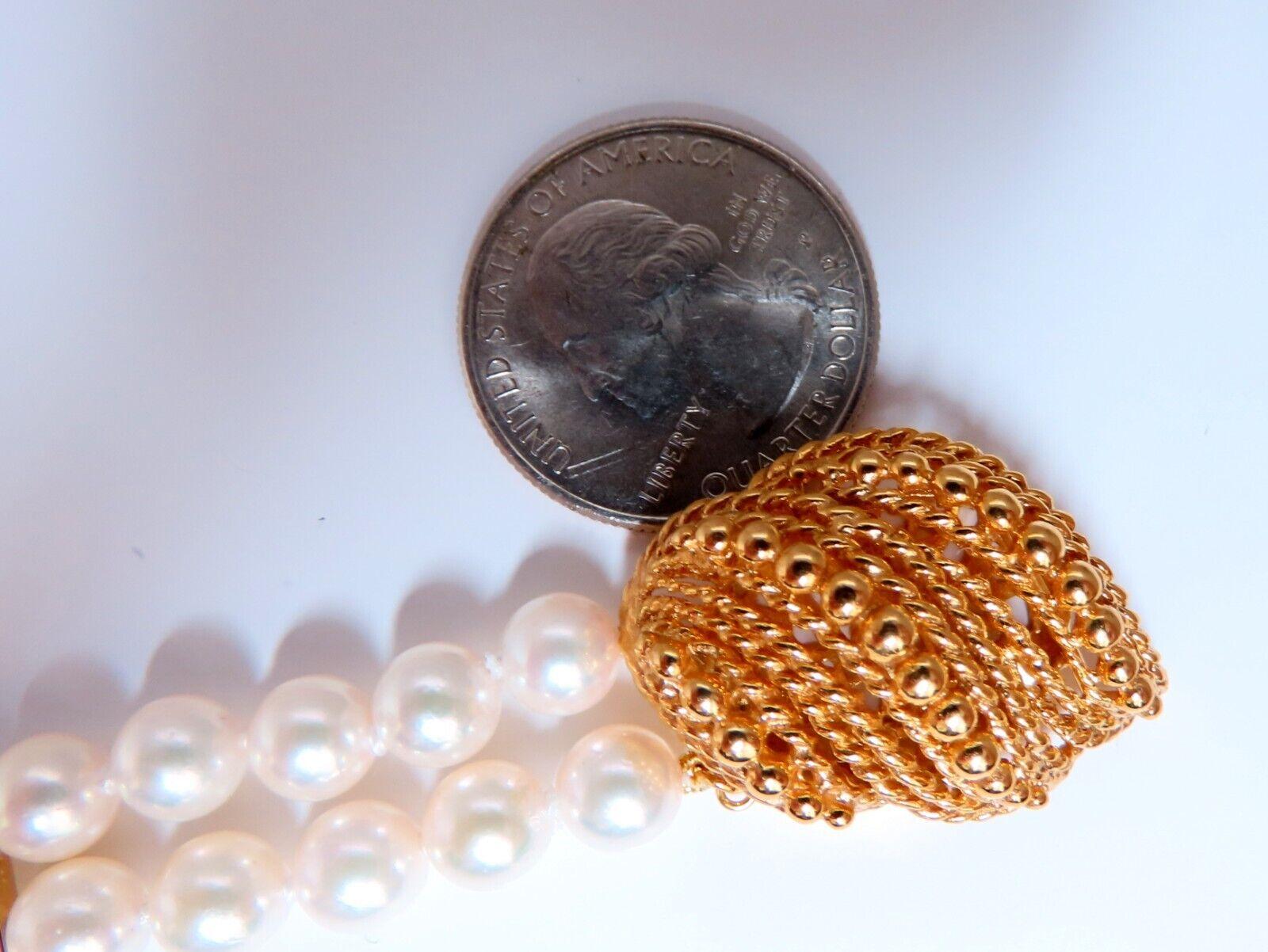 Women's or Men's Akoya Pearls Pearls Double Stranded Bracelet 14kt Shell Twist Clasp For Sale