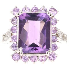 6.76 Carat Amethyst Purple Sapphire Diamond 14 Karat White Gold Cocktail Ring