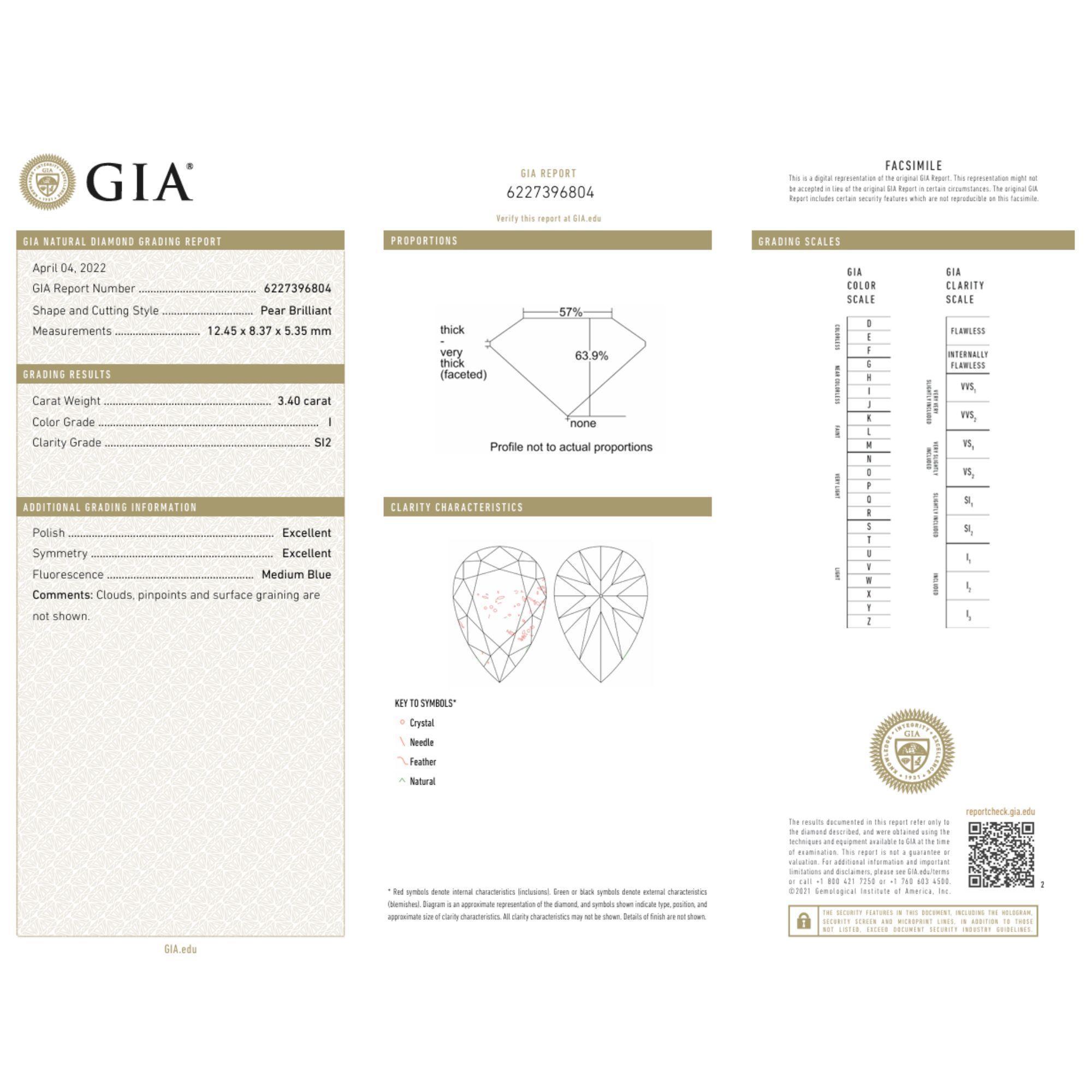 Art Deco 6.76 Carat Pair Of GIA Certified Pear Cut Diamonds - I Color SI1-SI2 Loose For Sale