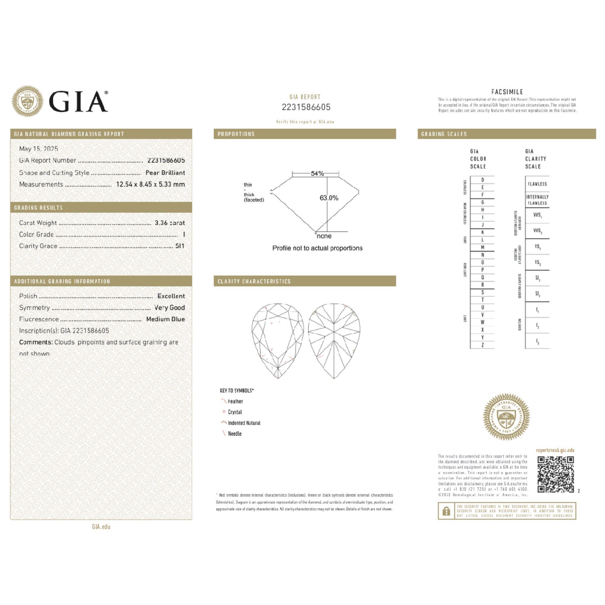 6.76 Carat Pair Of GIA Certified Pear Cut Diamonds - I Color SI1-SI2 Loose For Sale 2