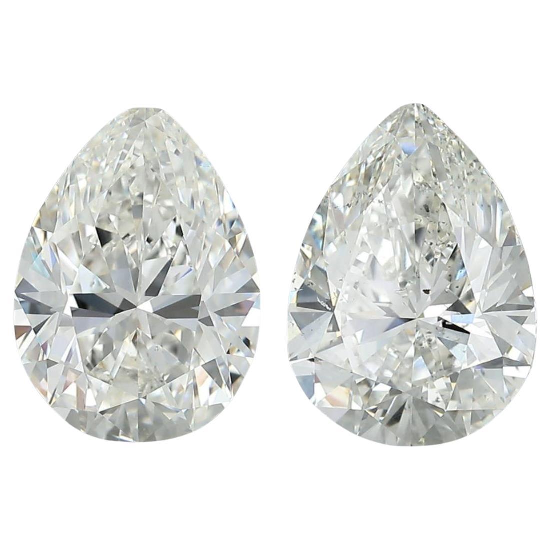 6.76 Carat Pair Of GIA Certified Pear Cut Diamonds - I Color SI1-SI2 Loose For Sale