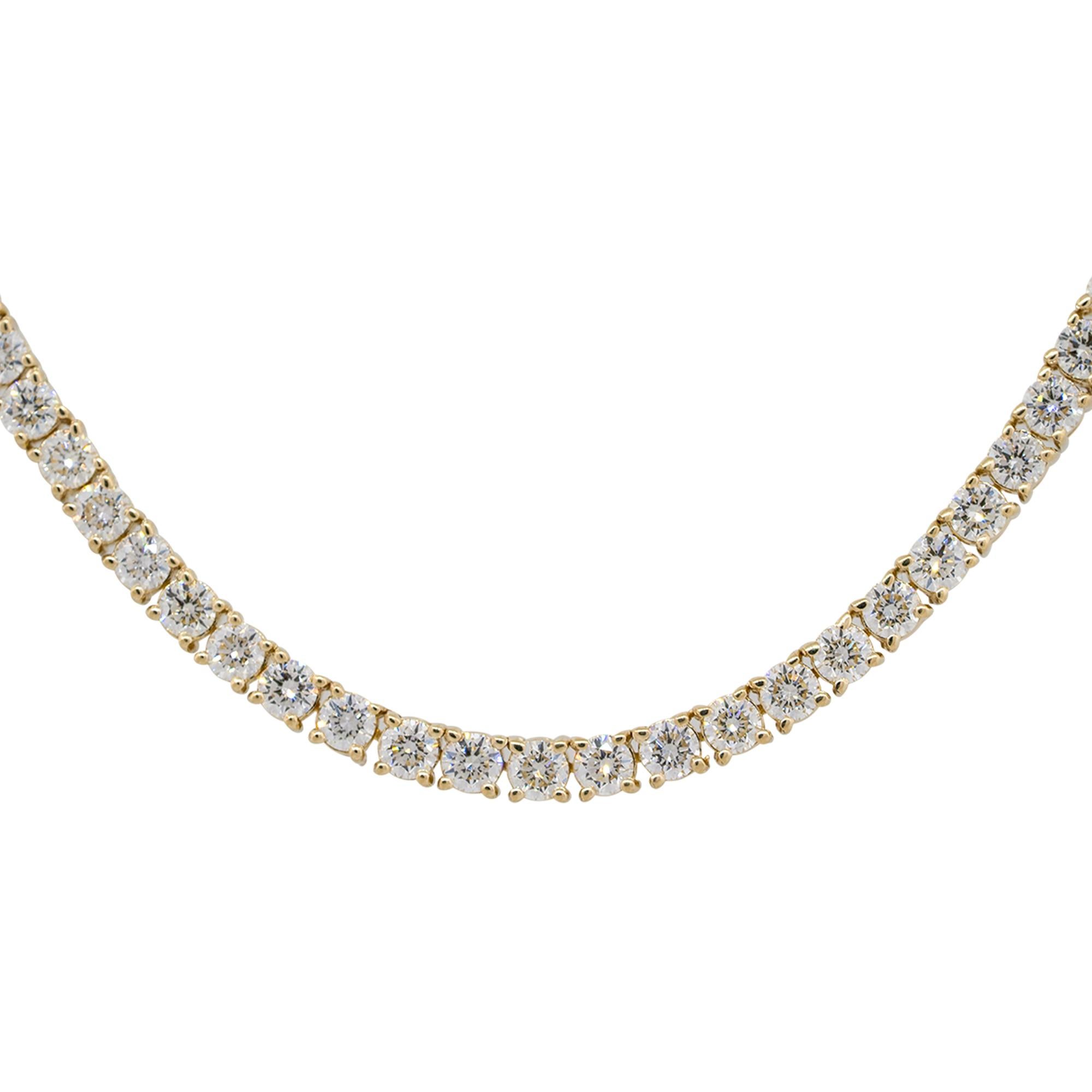 Material: 14k Yellow gold
Diamond Details: Approx. 6.76ctw of round cut Diamonds. Diamonds are G/H in color and VS in clarity
Clasps: Tongue in box with safety clasp
Total Weight: 14.7g (9.5dwt)
Length: 17