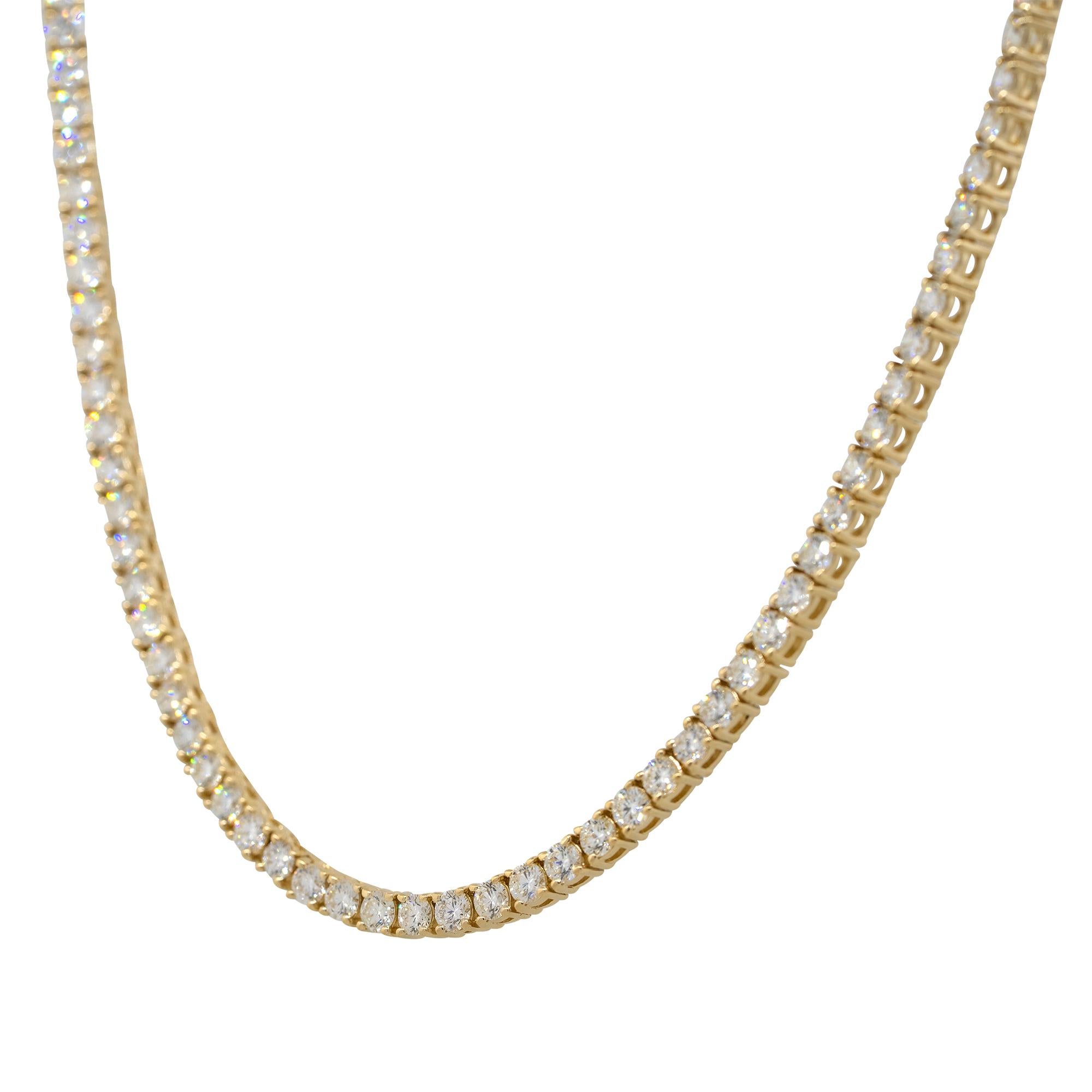 6.76 Carat Round Diamond Four Prong Tennis Necklace 14 Karat in Stock In New Condition For Sale In Boca Raton, FL