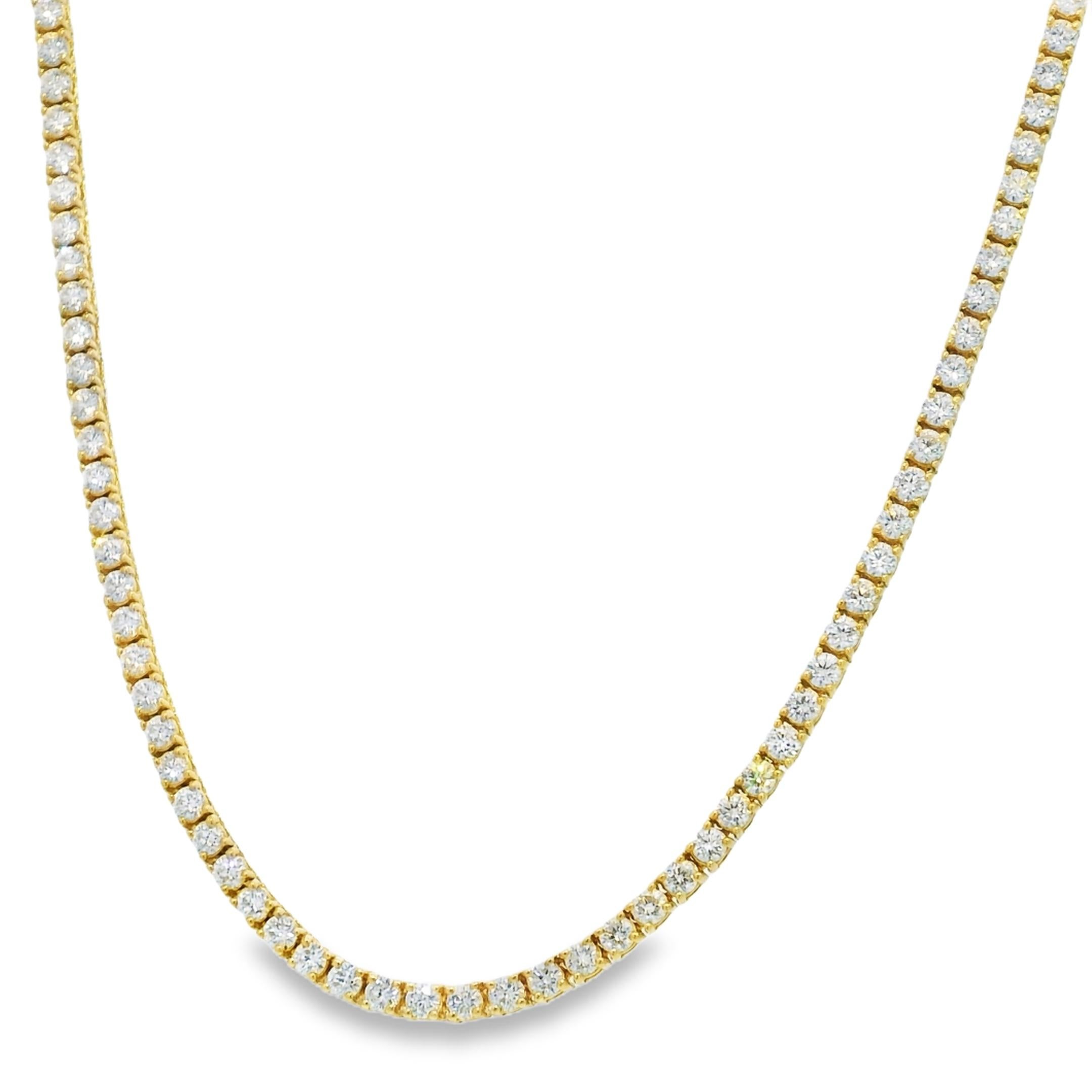 6.76 Carat Round Diamond Four Prong Tennis Necklace 14 Karat in Stock For Sale 2