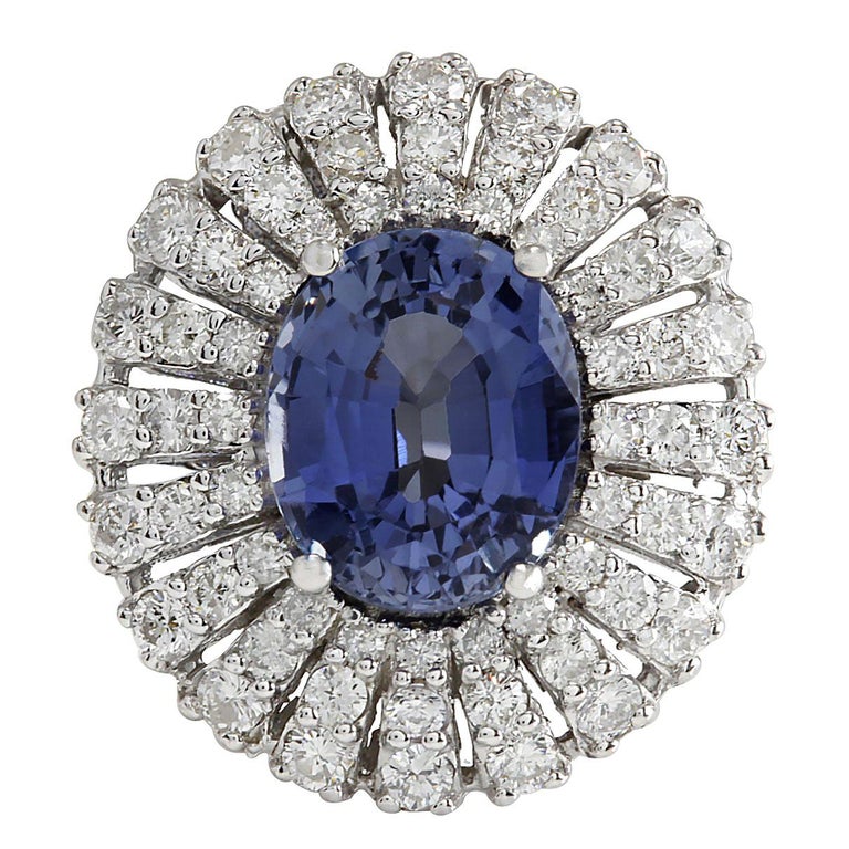 6.76 Carat Sapphire 18 Karat White Gold Diamond Ring For Sale (Free ...