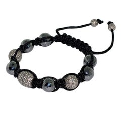 Flexibles 67,65 Karat Hämatit-Diamant-Perlenarmband