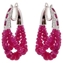 67.68 Carats Vivid Color Ruby & 0.75 Carats White Diamond Stunning Earring