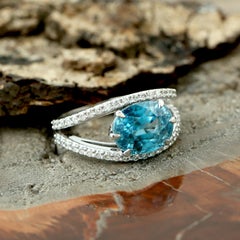 6.76ct Blue Zircon Ring With Diamonds Made In 18k Gold
