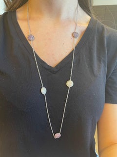 6.76ct Pink Sapphire and Diamond Pave Necklace 18k White Gold & Black Rhodium