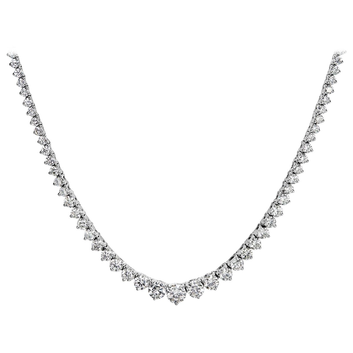 6.76ct Round Brilliant Cut Diamond Graduated Tennis Necklace in 14K White Gold