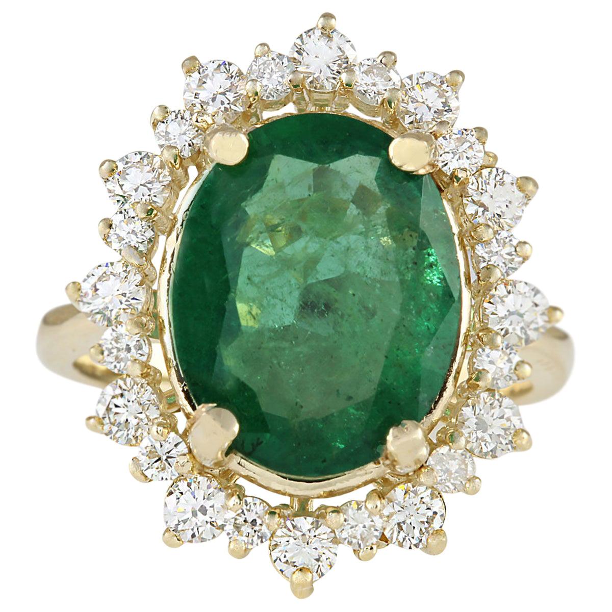 6.77 Carat  Emerald 18 Karat Yellow Gold Diamond Ring For Sale